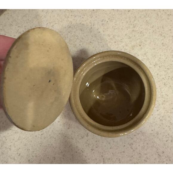 Unbranded 2 tone Brown Ceramic Crock bean Pot W Lid  3”x3” - Picture 2 of 6